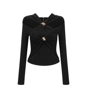 WOMENS BLACK CUTOUT TOP WITH ACCENTS